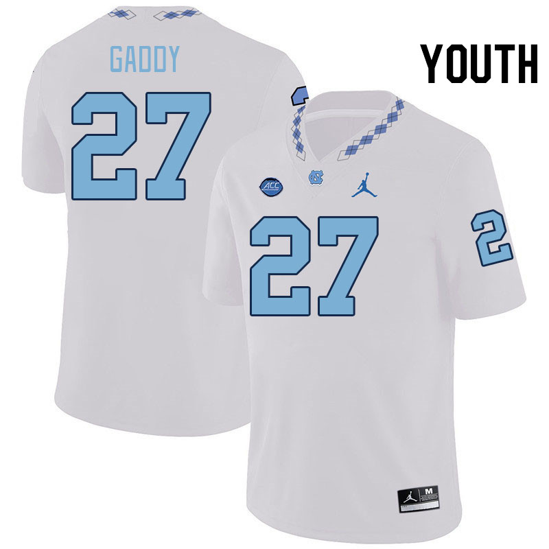 Youth #27 Miles Gaddy North Carolina Tar Heels College Football Jerseys Stitched-White